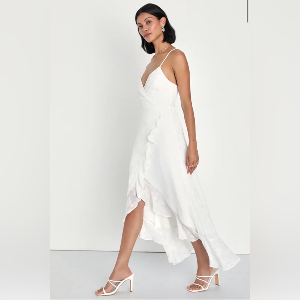 NWT Lulu’s Sweet Aura White Burnout Floral High-Low Maxi Dress